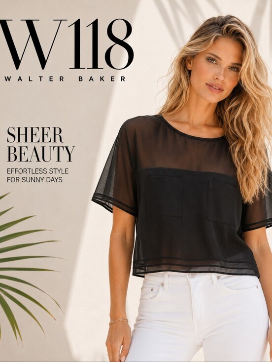 W118 Walter Baker Tops - W118 Walter Baker SHEER BLK Crop Top Blouse With Solid Pocket Panel Sz S